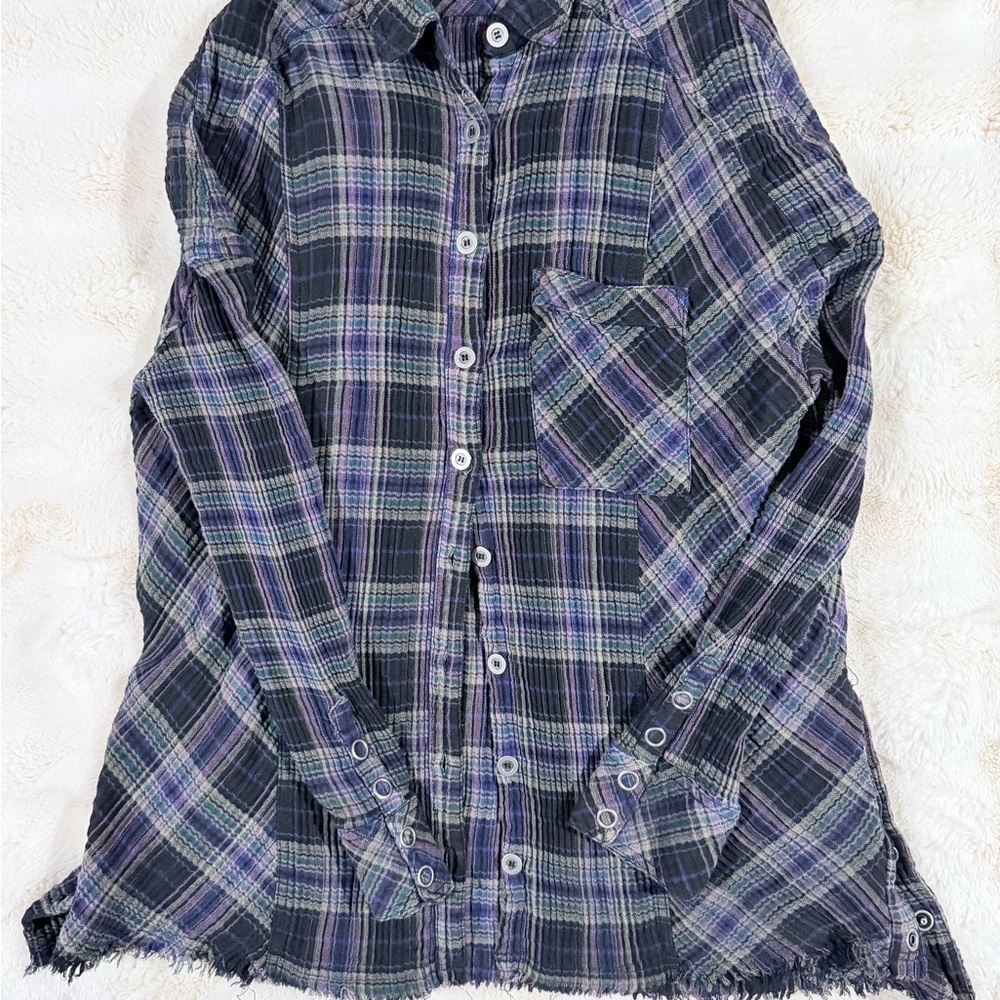 FP Movement by Free People Plaid Button-Down Shirt - Navy and Lavender